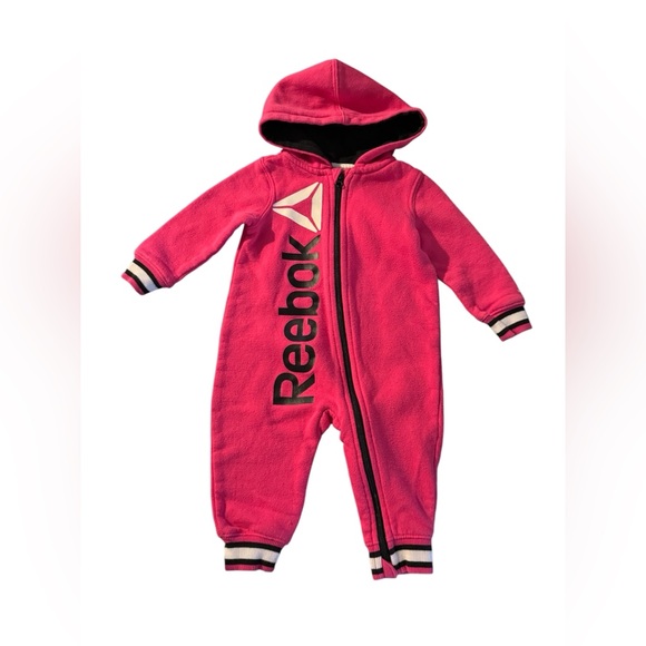 Reebok Other - Reebok Girls 6-9 Months One Piece Hooded Full Zip Up Romper Jumpsuit Bright Pink